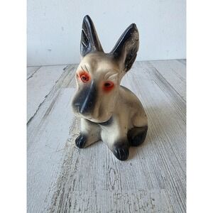 Vintage‎ chalkware terrier dog puppy statue figurine black white plaster